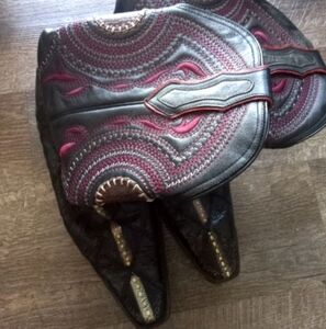 Men's EL Vaquero Fonseca Maroon and Black Leather Western Cowboy Boots Size 13